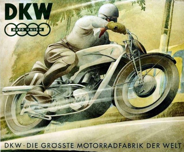 DKW
              motorcycle ad 1930s