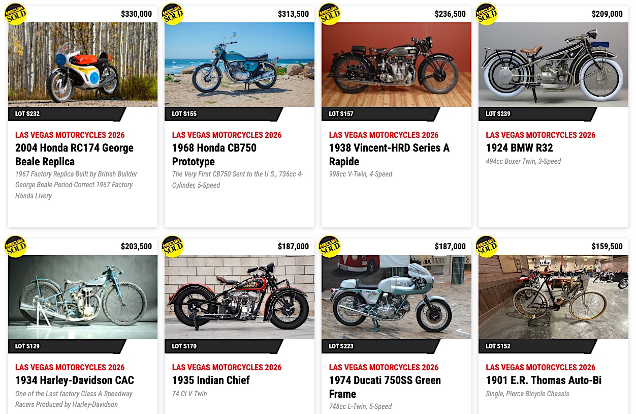 Mecum
              top 8 motorcycle prices Las Vegas 2026